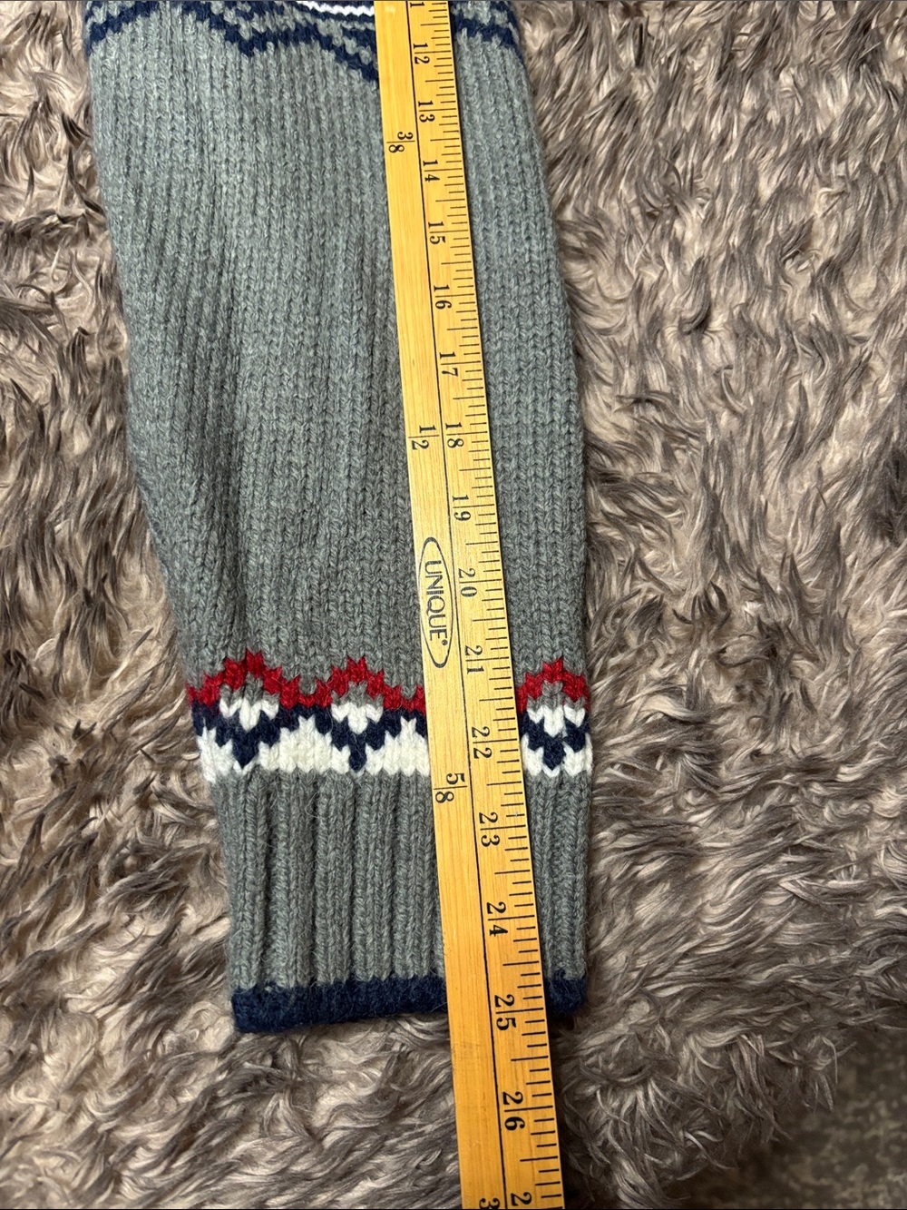 NWOT Shawl-Collar Cardigan Sweater in Gray, Cream & Red Maple Motif - Picture 8 of 10
